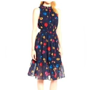 1901 Blue and Red Tiered Ruffled Halter Dress